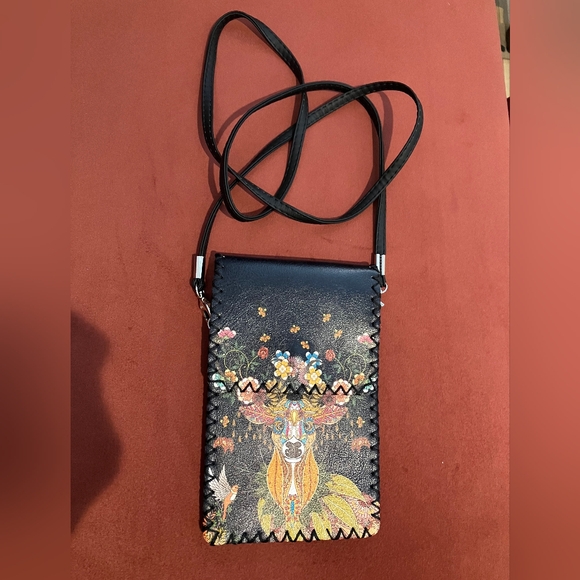 NWOT. Floral Embellished Black Crossbody Bag - Picture 2 of 3